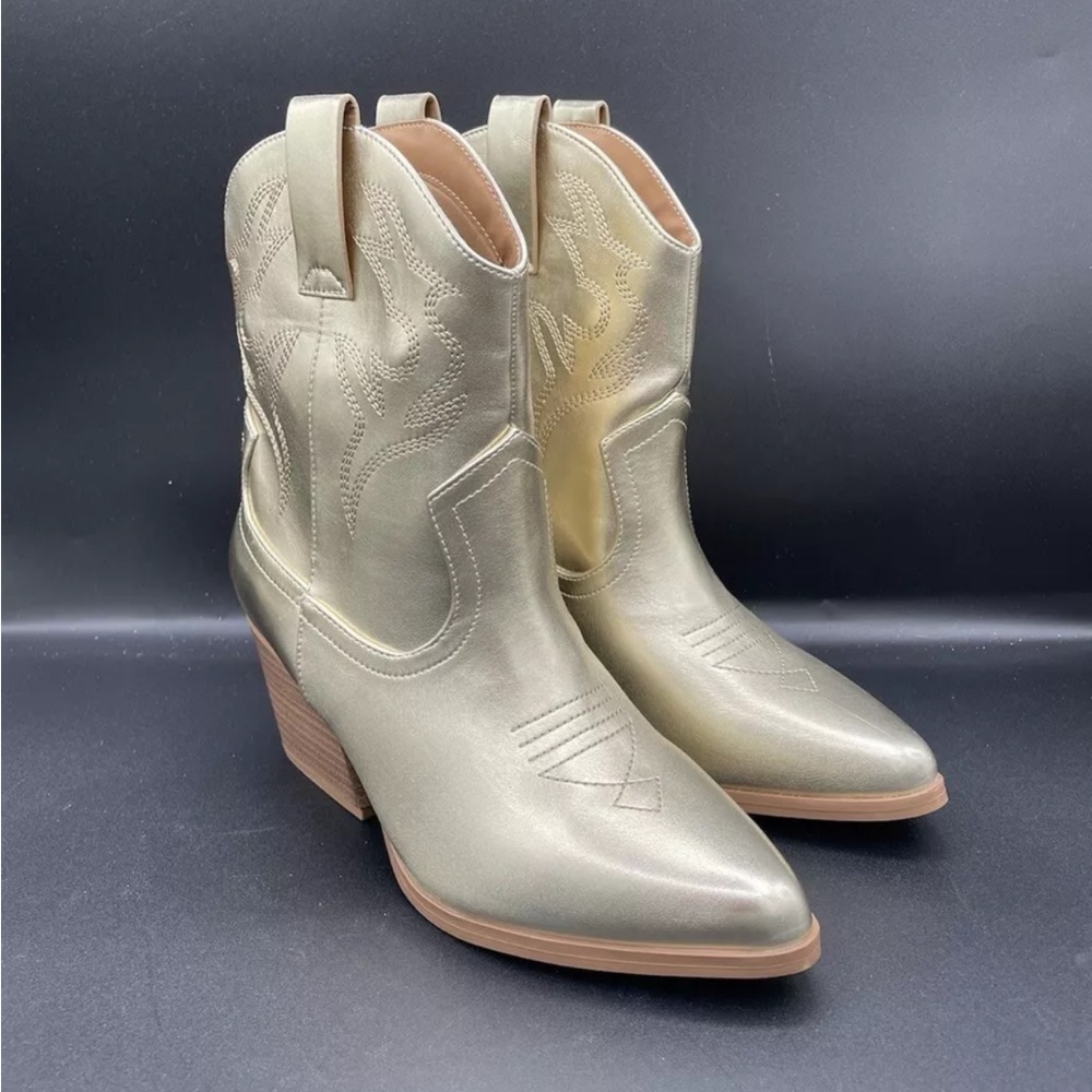 Soda Women Cowboy Western Stitched Boots Cowgirl RENO-S Size 8 Gold
